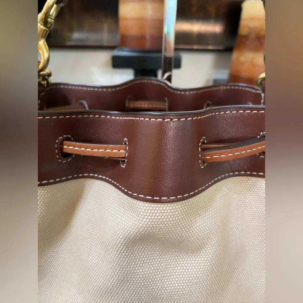 Coach Brown Canvas & Leather Field Bucket Bag with COACH badge, Medium - Picture 8 of 16